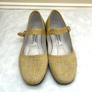 Pandamerica Almond Canvas Flax Mary Janes